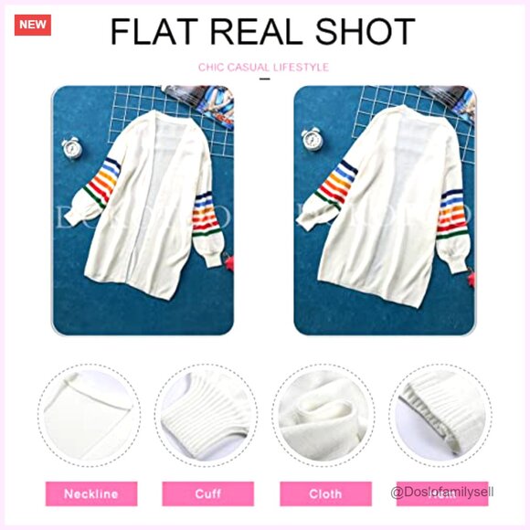 Long Open Front Cardigan Loose Knit Sweater Balloon Sleeve Lightweight - Picture 6 of 7